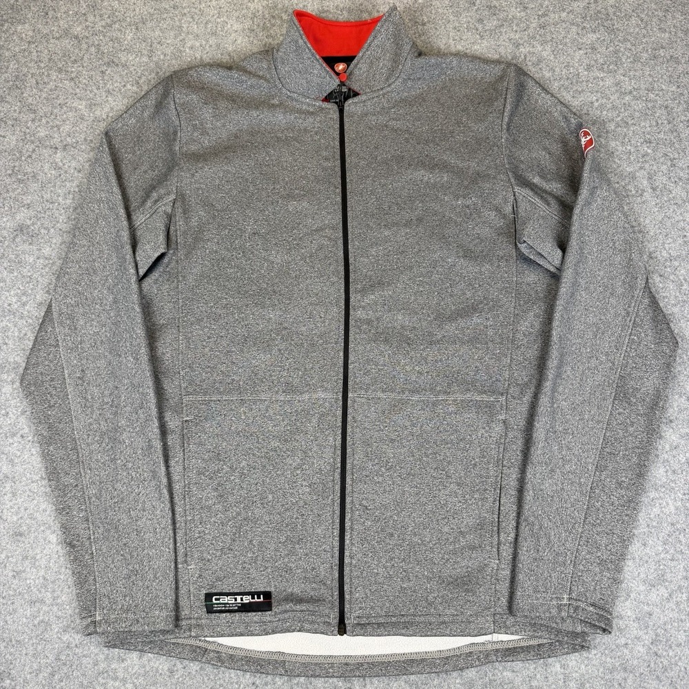 Castelli Mens Large Cycling Jacket Gray Zip Up Fleece Lined